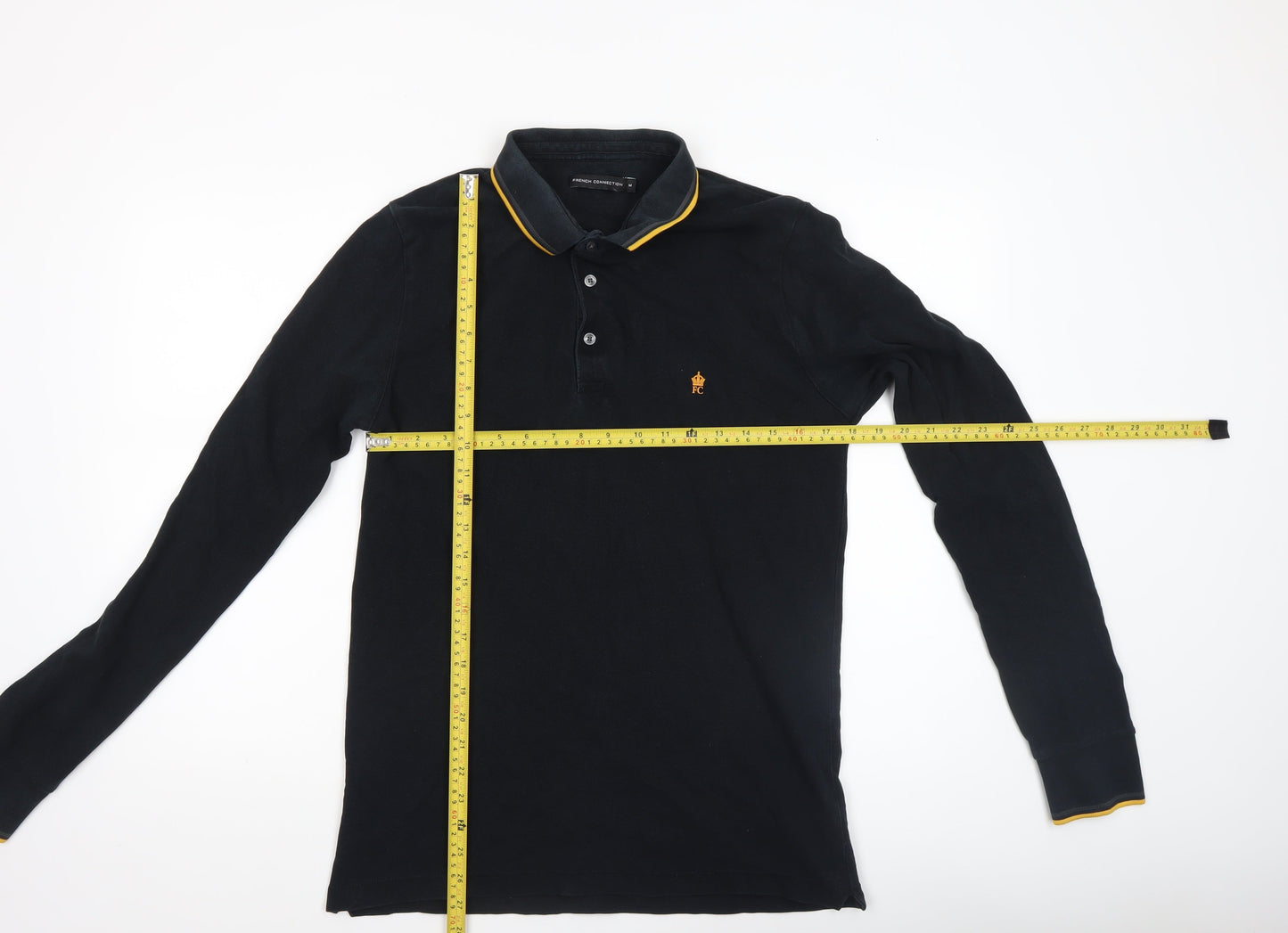 French Connection Men's Black Long Sleeve Cotton Polo Shirt Size M