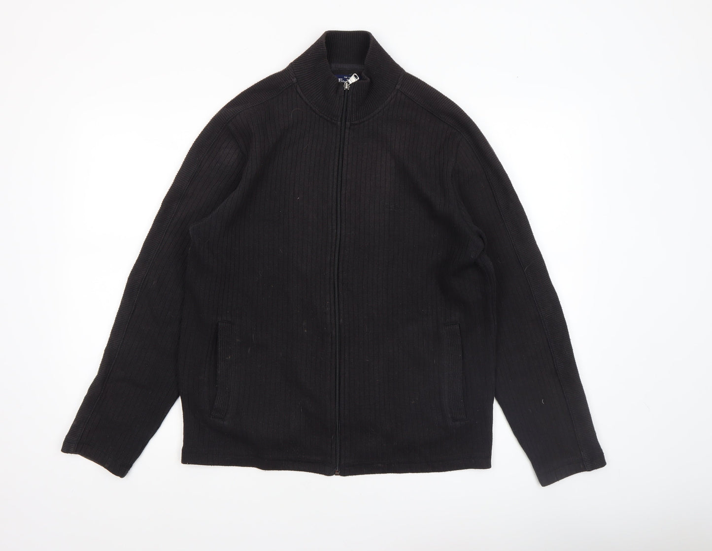 Ben Sherman Men's Black Full Zip Ribbed Knit Jumper Size S