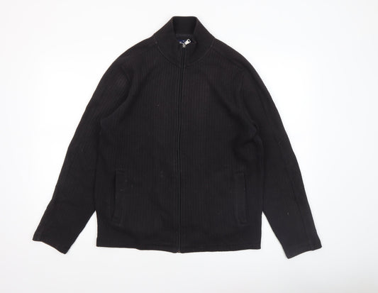 Ben Sherman Men's Black Full Zip Ribbed Knit Jumper Size S
