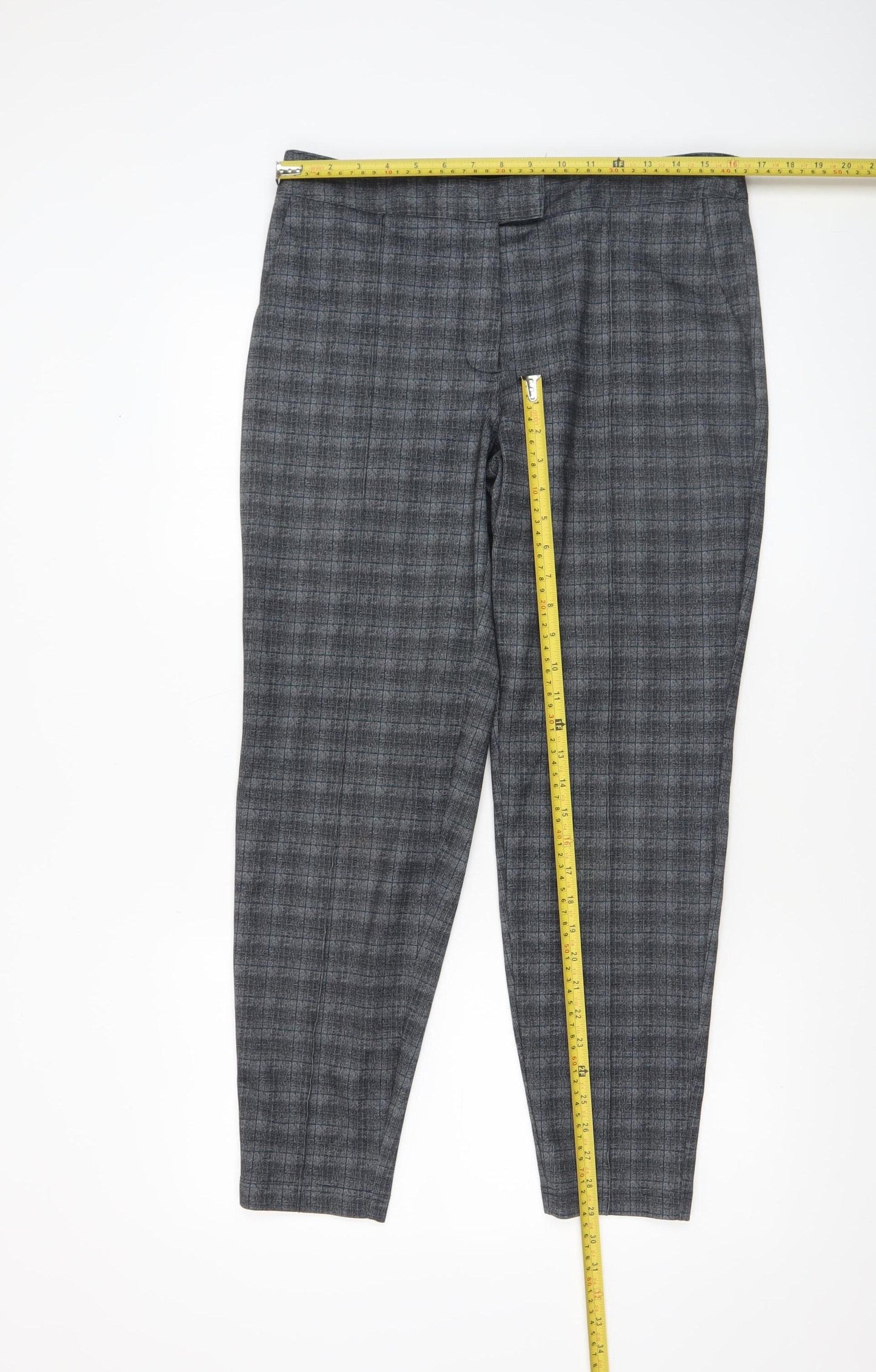 Next Women’s Grey Check Tapered Leg Trousers Size 12