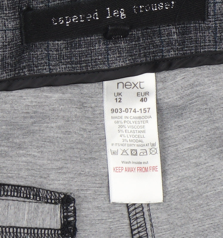 Next Women’s Grey Check Tapered Leg Trousers Size 12