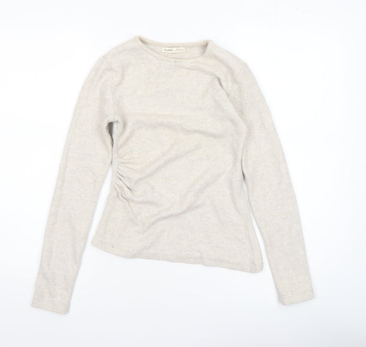 Pull&Bear Women’s Beige Long Sleeve Basic Jersey Top Size 8