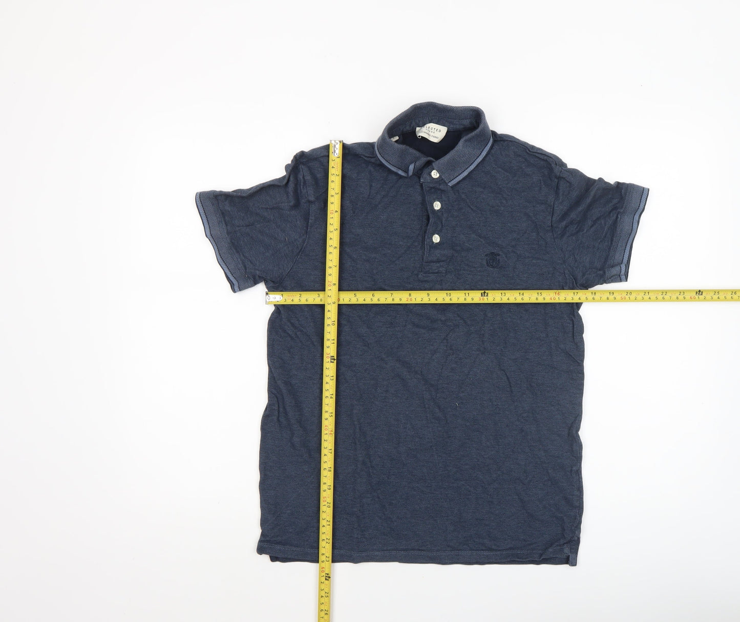 Selected Homme Men's Blue Cotton Polo Shirt Size S Short Sleeve