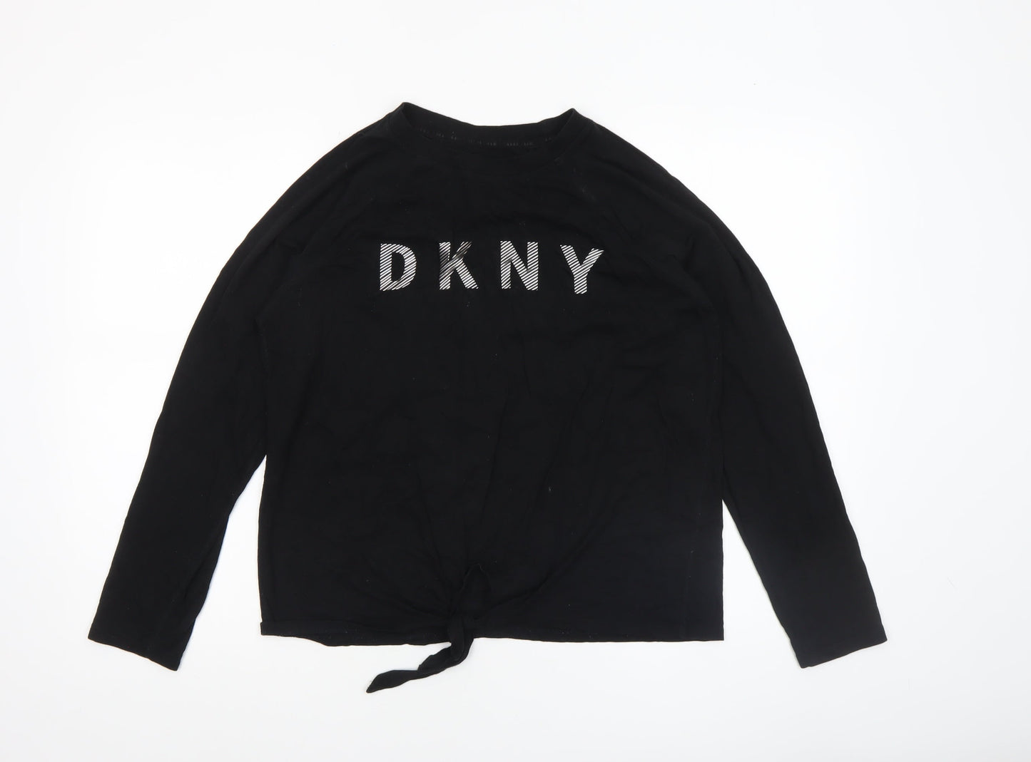 DKNY Womens Black Long Sleeve Tie Front Cotton Jersey Top Size S