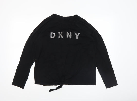 DKNY Womens Black Long Sleeve Tie Front Cotton Jersey Top Size S