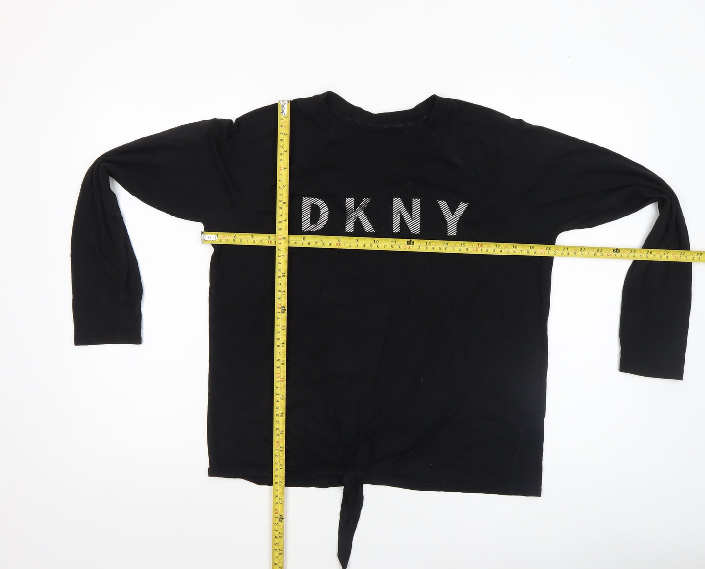 DKNY Womens Black Long Sleeve Tie Front Cotton Jersey Top Size S