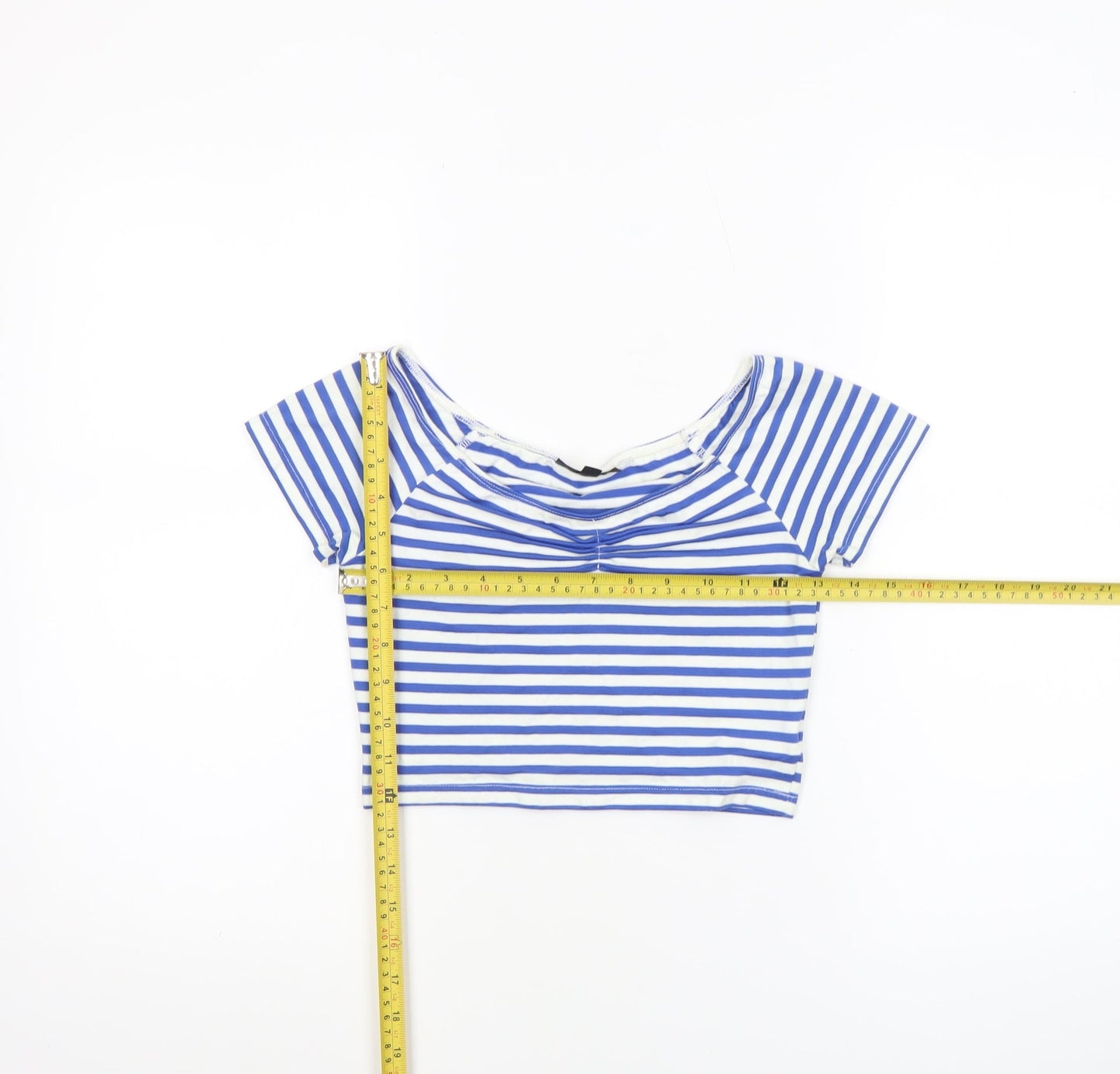 Topshop Women’s Blue White Striped Cropped T-Shirt UK 8