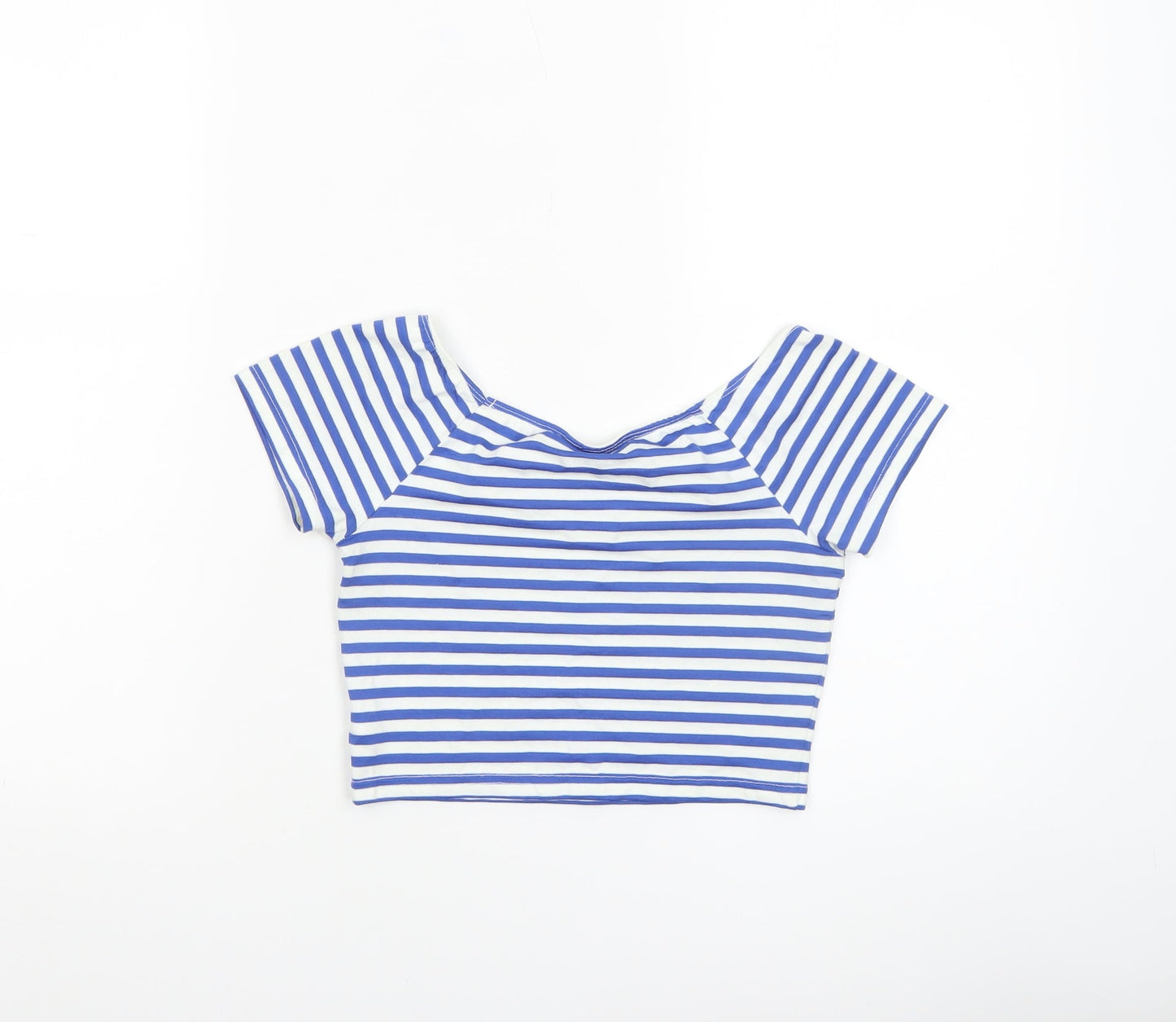 Topshop Women’s Blue White Striped Cropped T-Shirt UK 8