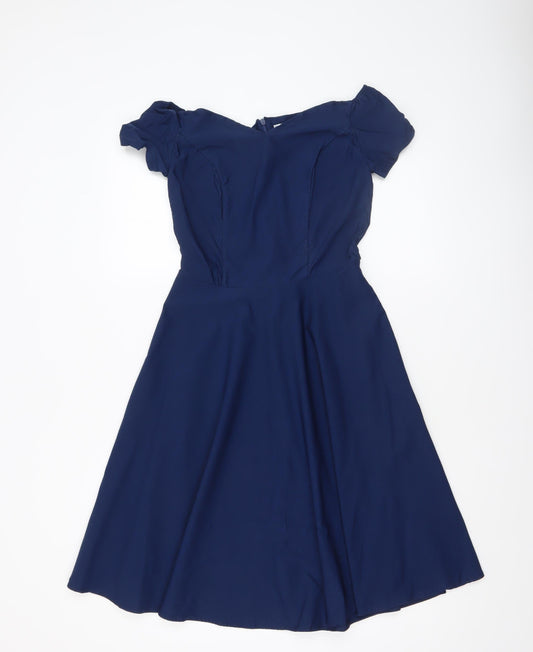 Grace Karin Women's Blue Off Shoulder Fit & Flare Dress Size S