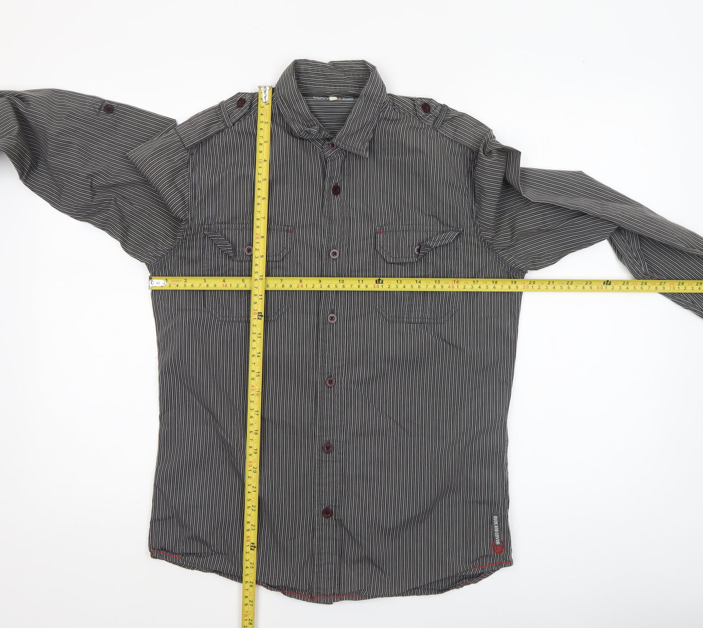 Duck and Cover Men's Grey Striped Long Sleeve Button-Up Shirt M
