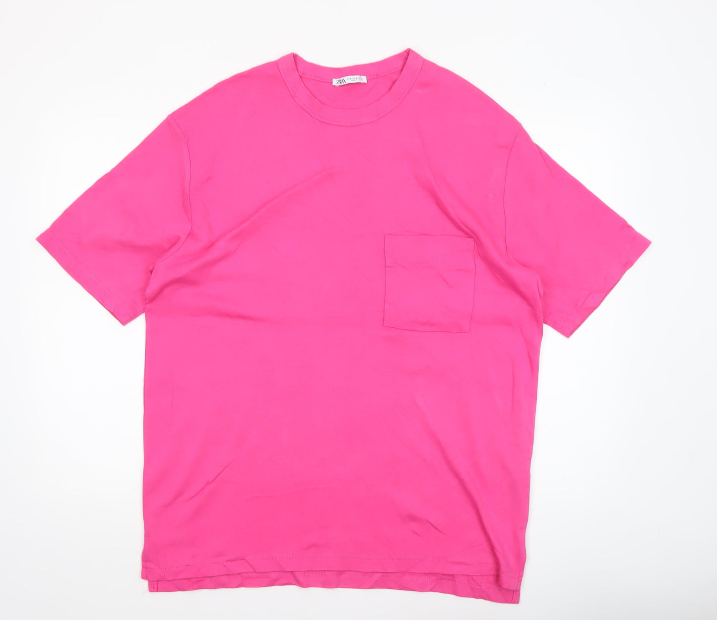 Zara Men's Pink XL Cotton Crew Neck Short Sleeve T-Shirt