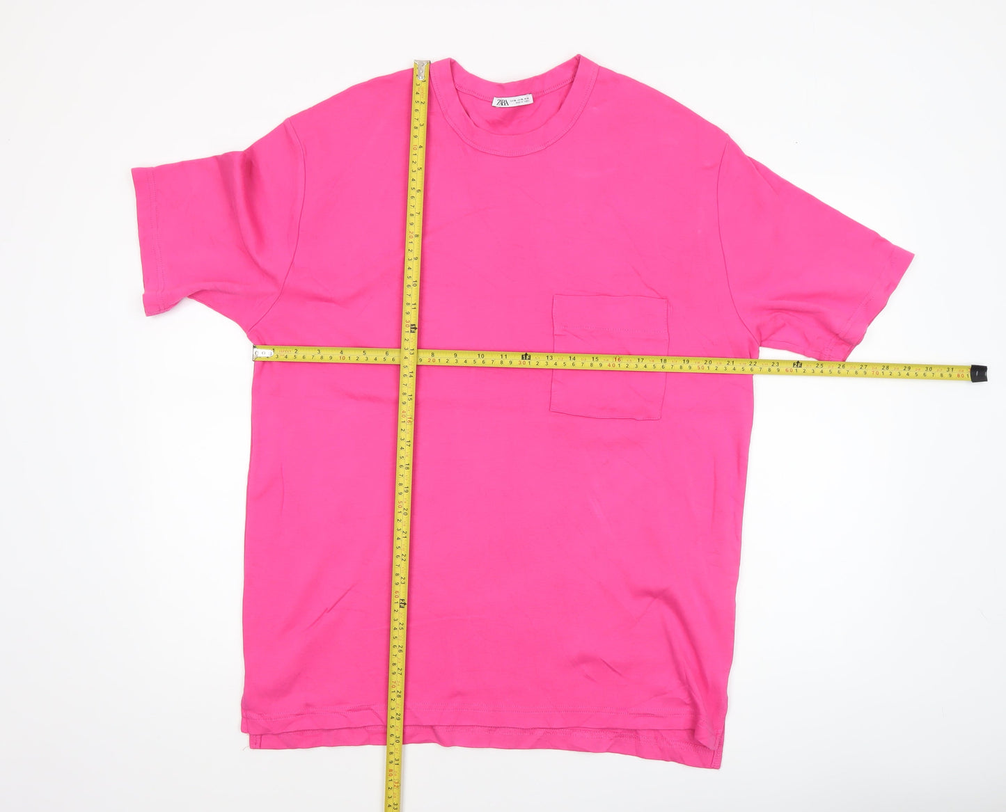Zara Men's Pink XL Cotton Crew Neck Short Sleeve T-Shirt