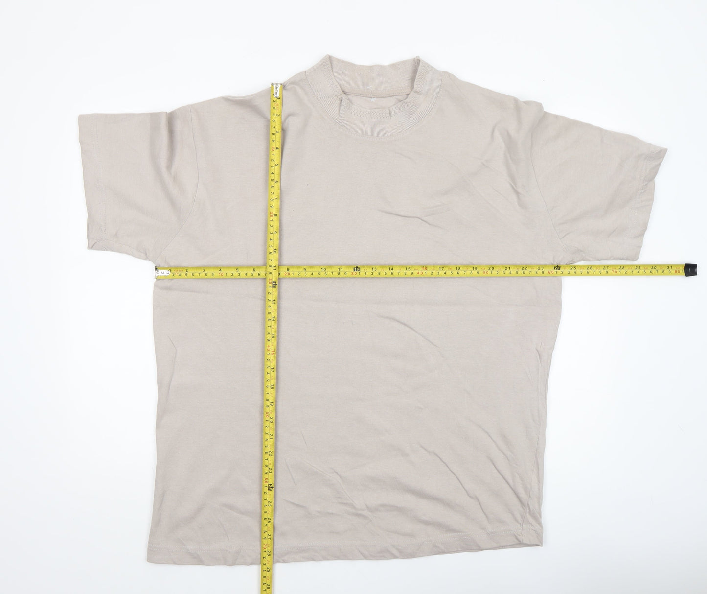 boohooMAN Men’s Beige Mock Neck Short Sleeve Cotton T-Shirt M