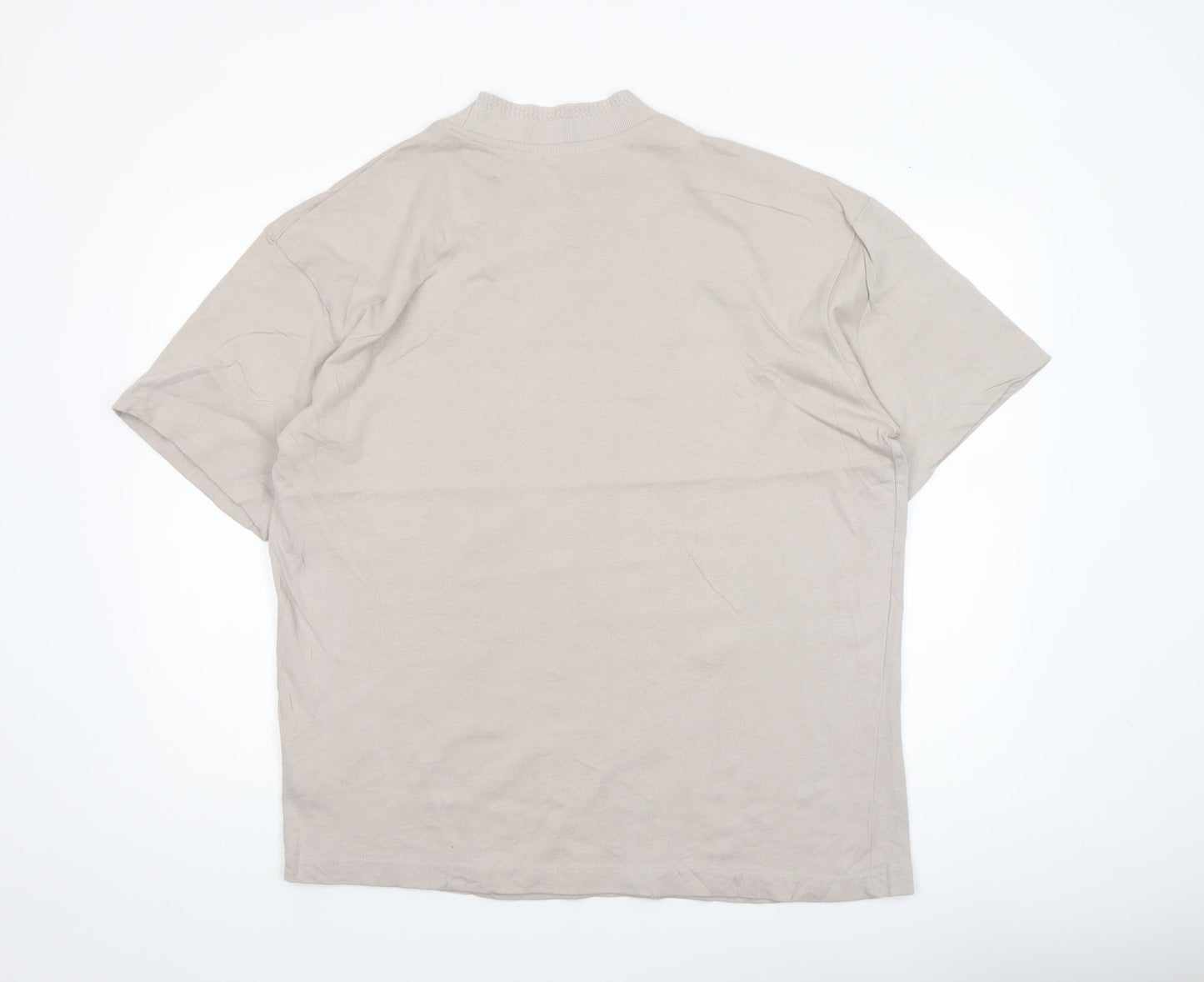 boohooMAN Men’s Beige Mock Neck Short Sleeve Cotton T-Shirt M
