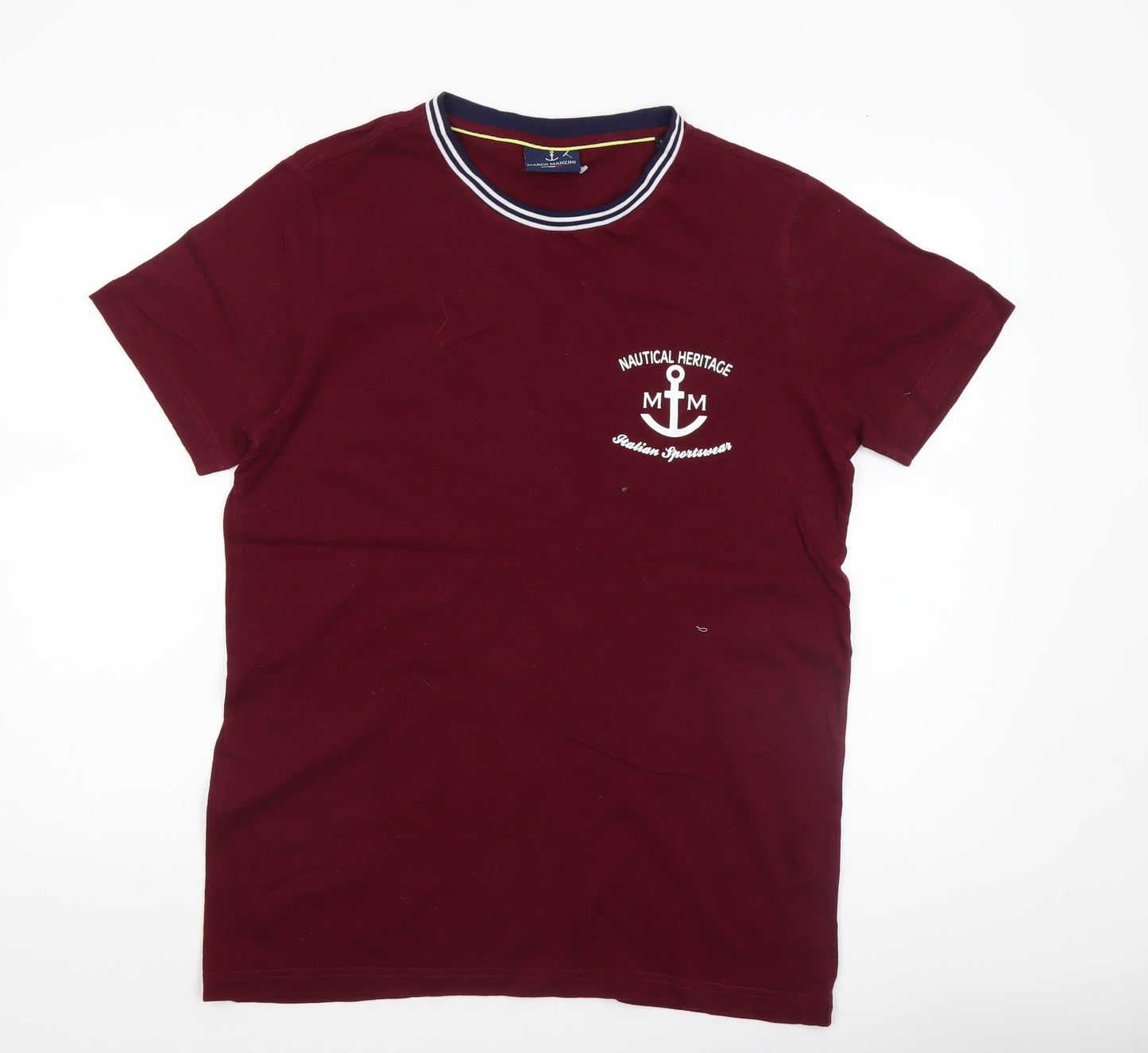 Marco Manzini Men's Red Nautical Heritage Crew Neck T-Shirt Size L