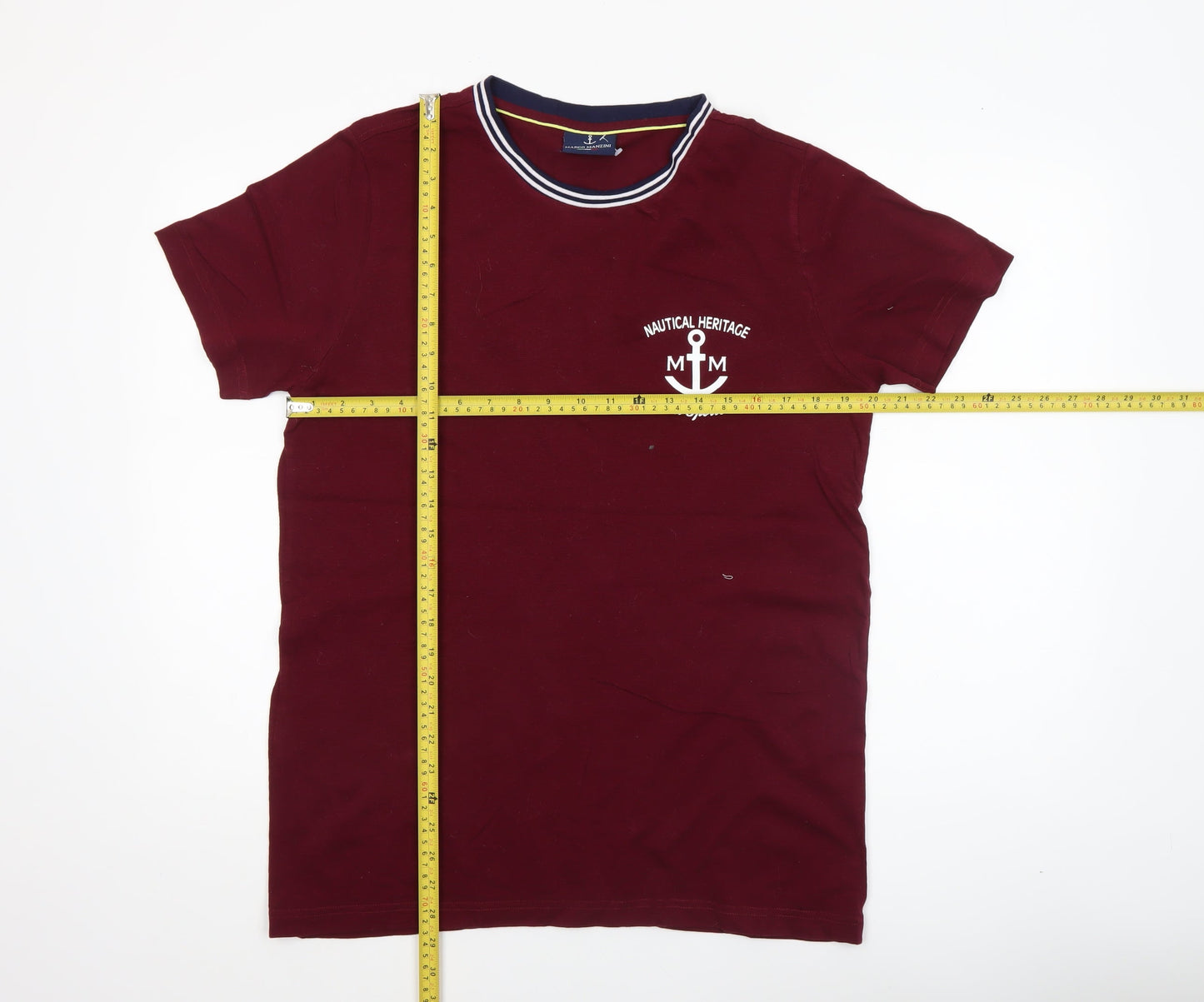 Marco Manzini Men's Red Nautical Heritage Crew Neck T-Shirt Size L