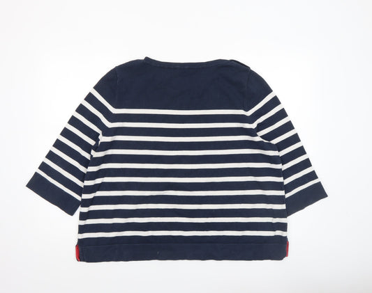 Laura Ashley Women’s Blue Striped 3/4 Sleeve Cotton Pullover Jumper UK 20