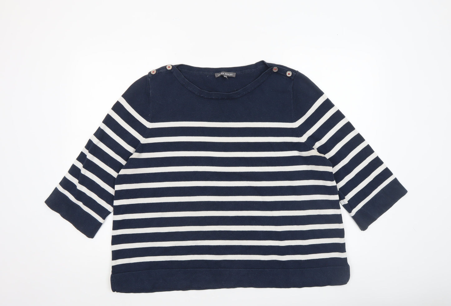 Laura Ashley Women’s Blue Striped 3/4 Sleeve Cotton Pullover Jumper UK 20