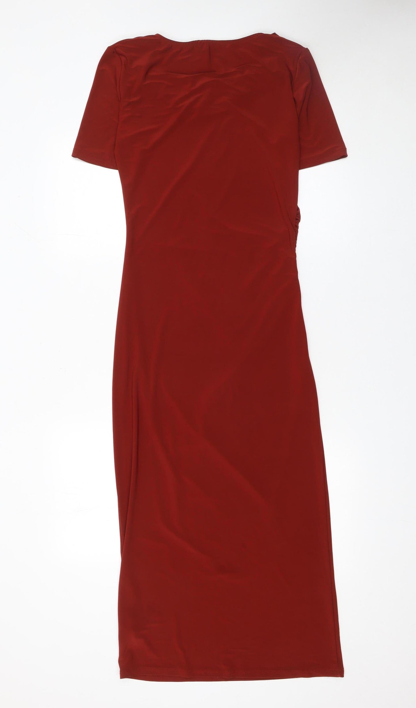 Zara Women Red Bodycon Midi Dress Size S Short Sleeve V-Neck
