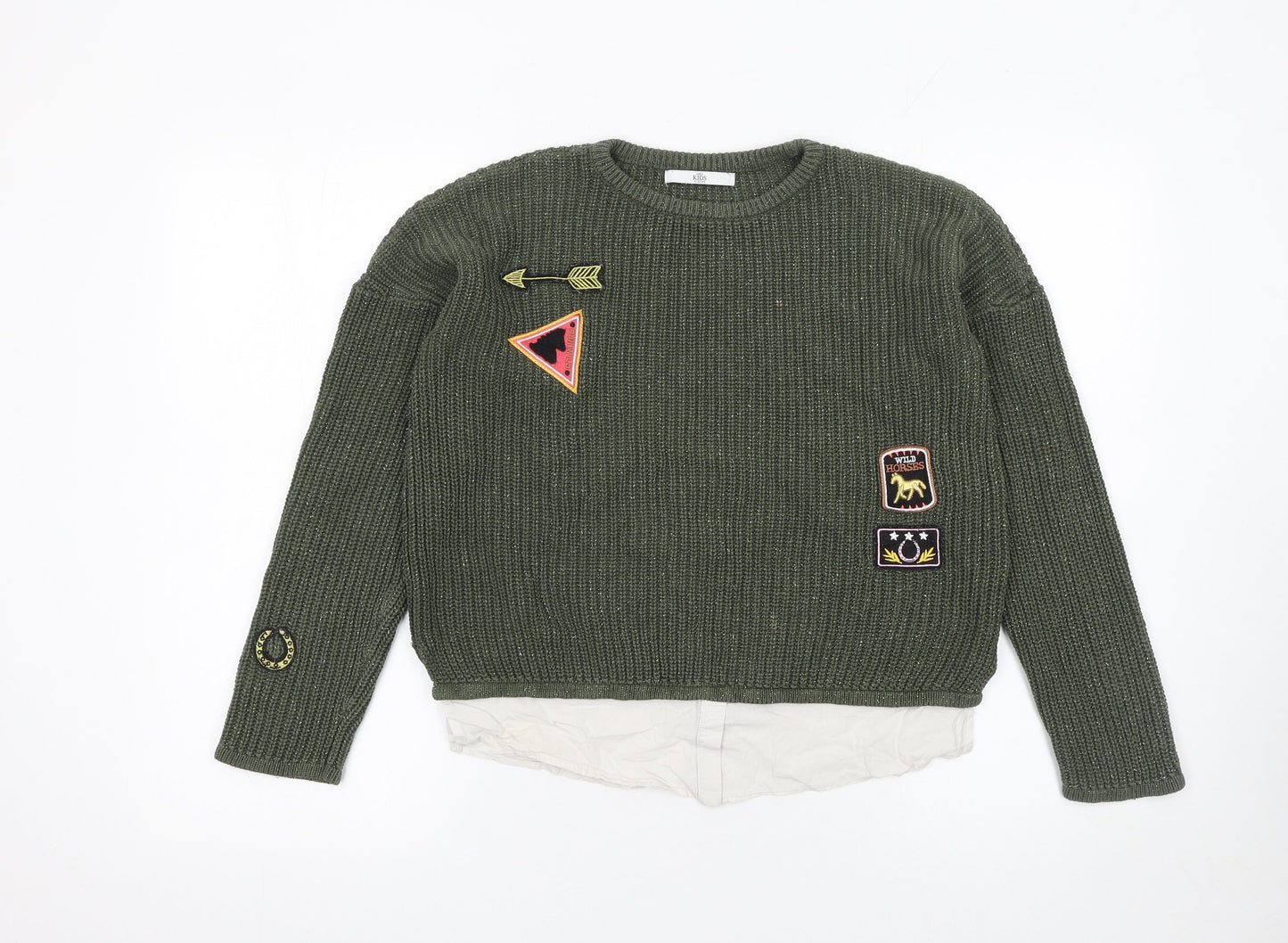 Marks and Spencer Girls Green Patch Knit Pullover Jumper 11-12 Years