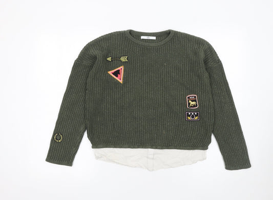 Marks and Spencer Girls Green Patch Knit Pullover Jumper 11-12 Years