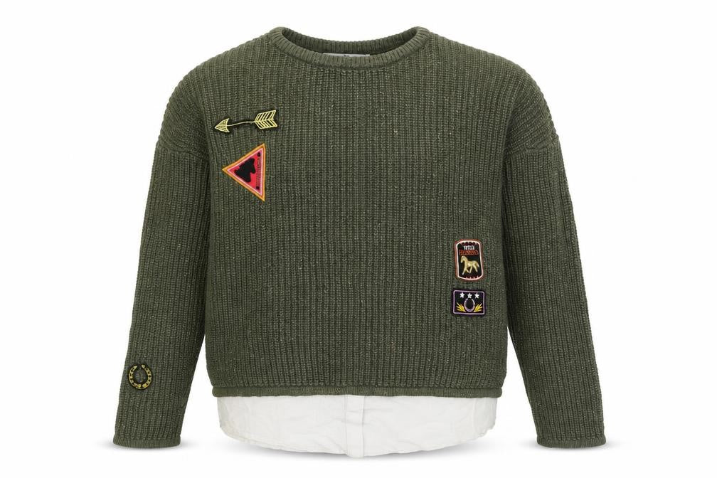 Marks & Spencer Girls Green Patch Knit Pullover Jumper 11-12 Years