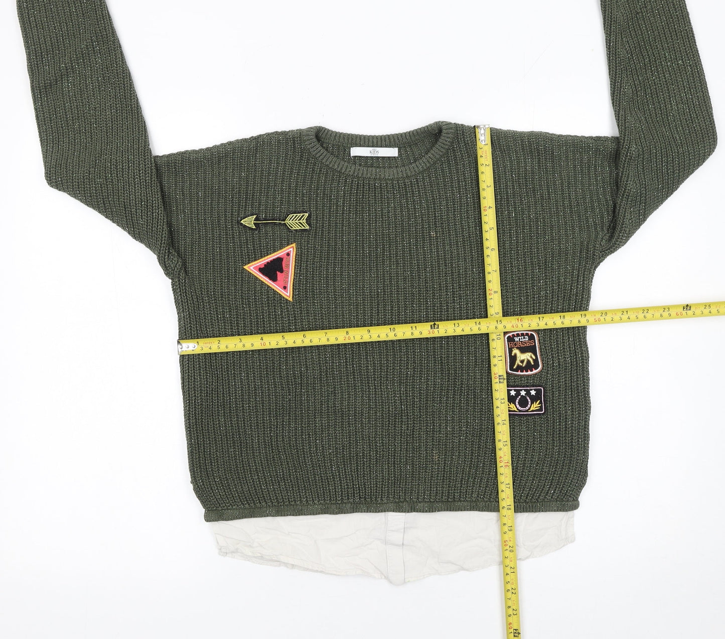 Marks and Spencer Girls Green Patch Knit Pullover Jumper 11-12 Years