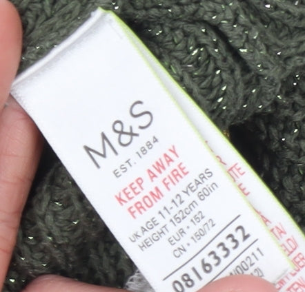 Marks and Spencer Girls Green Patch Knit Pullover Jumper 11-12 Years