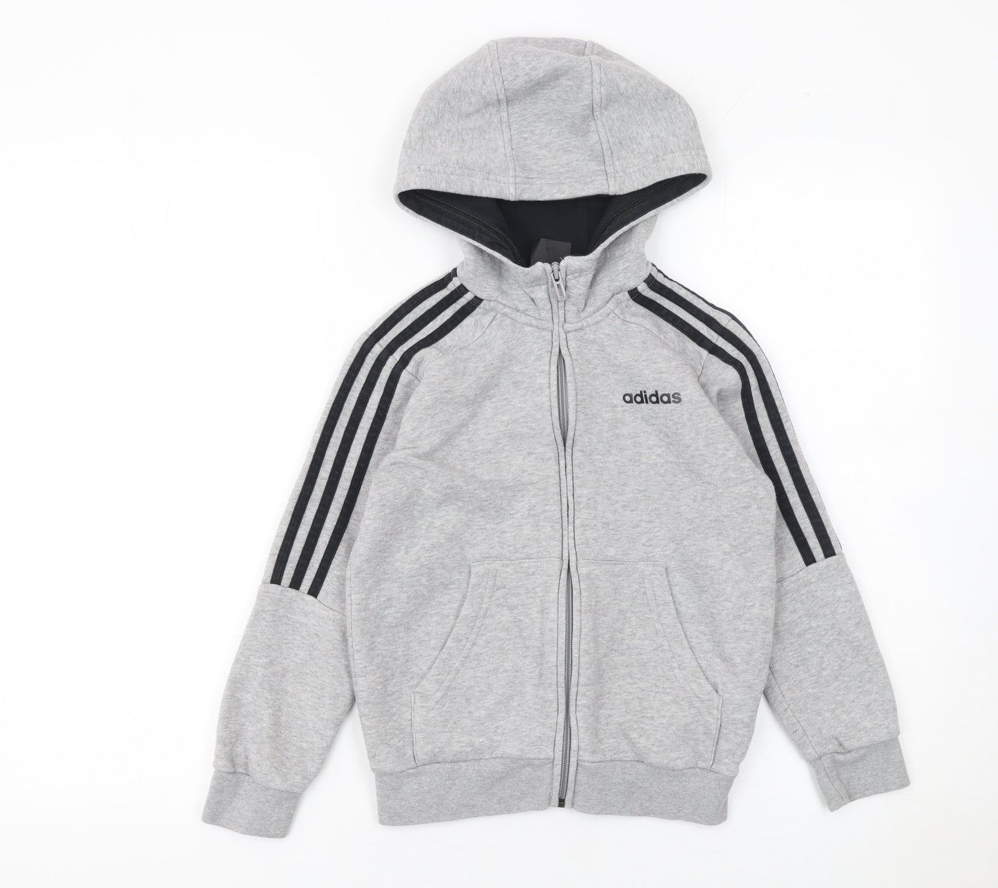 Adidas Boys Grey Full Zip Hoodie 7-8 Years Regular Fit Hooded Sweatshirt