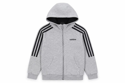 Adidas Boys Grey Full Zip Hoodie 7-8 Years Regular Fit Hooded Sweatshirt