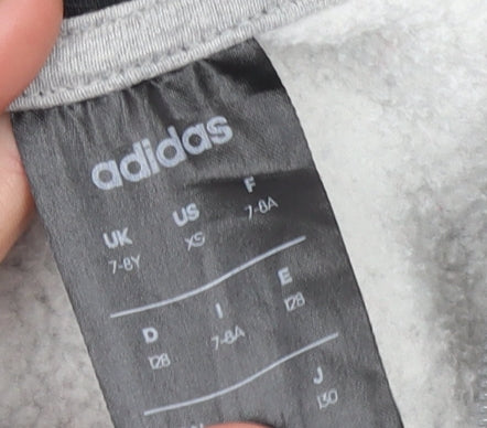 Adidas Boys Grey Full Zip Hoodie 7-8 Years Regular Fit Hooded Sweatshirt