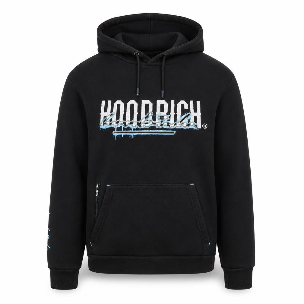 Hoodrich Men's Black Graphic Pullover Hoodie Size S Streetwear Style
