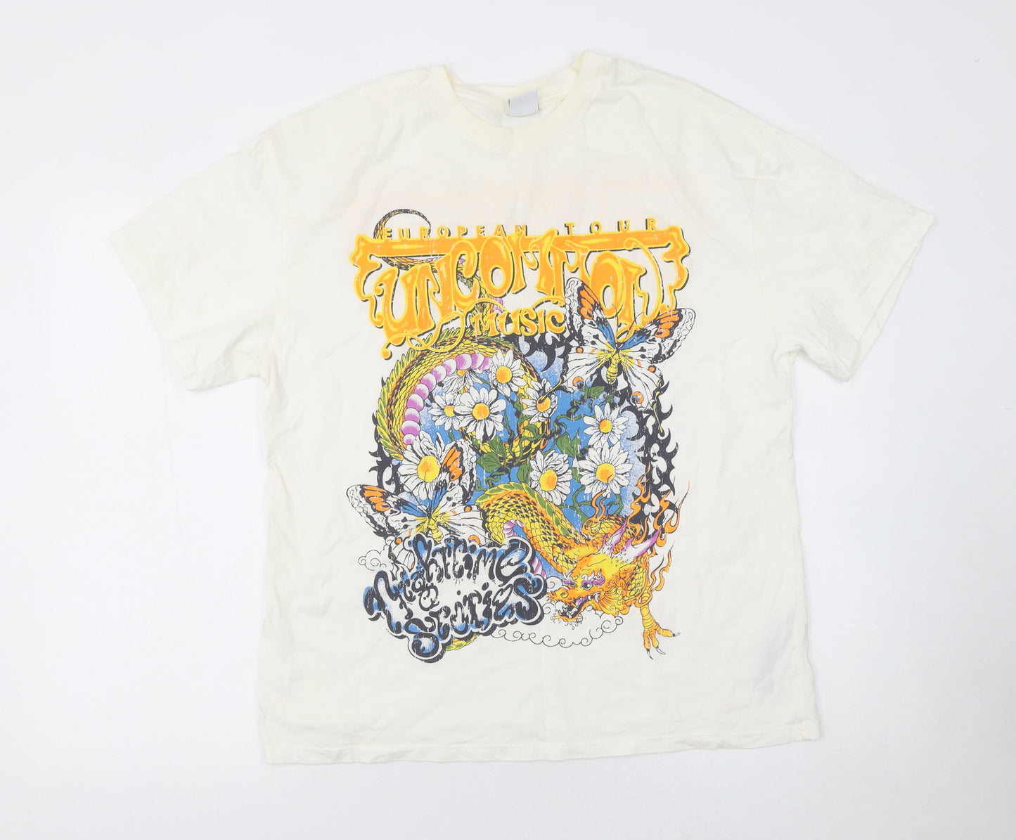 Bershka Men's White Graphic Music Band Tour T-Shirt Size S