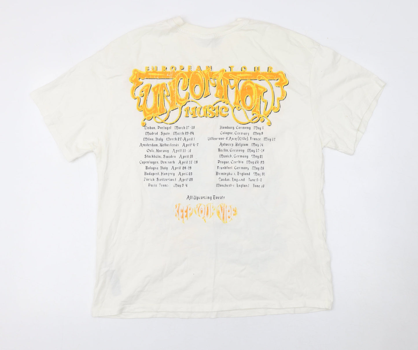 Bershka Men's White Graphic Music Band Tour T-Shirt Size S