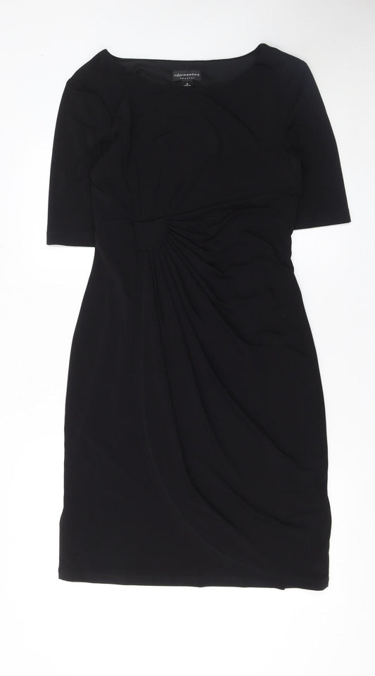 Connected Apparel Women’s Black Ruched Sheath Knee Length Dress Size 10
