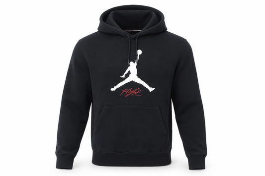 Front view of Jordan Men's Black Pullover Hoodie XS Fleece Graphic Logo Sweatshirt