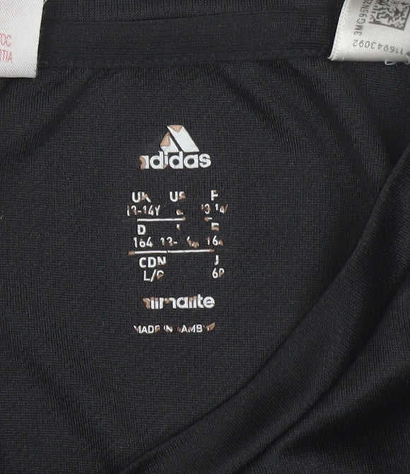 Adidas Boys Black 13-14 Years Climalite Short Sleeve Athletic T-Shirt