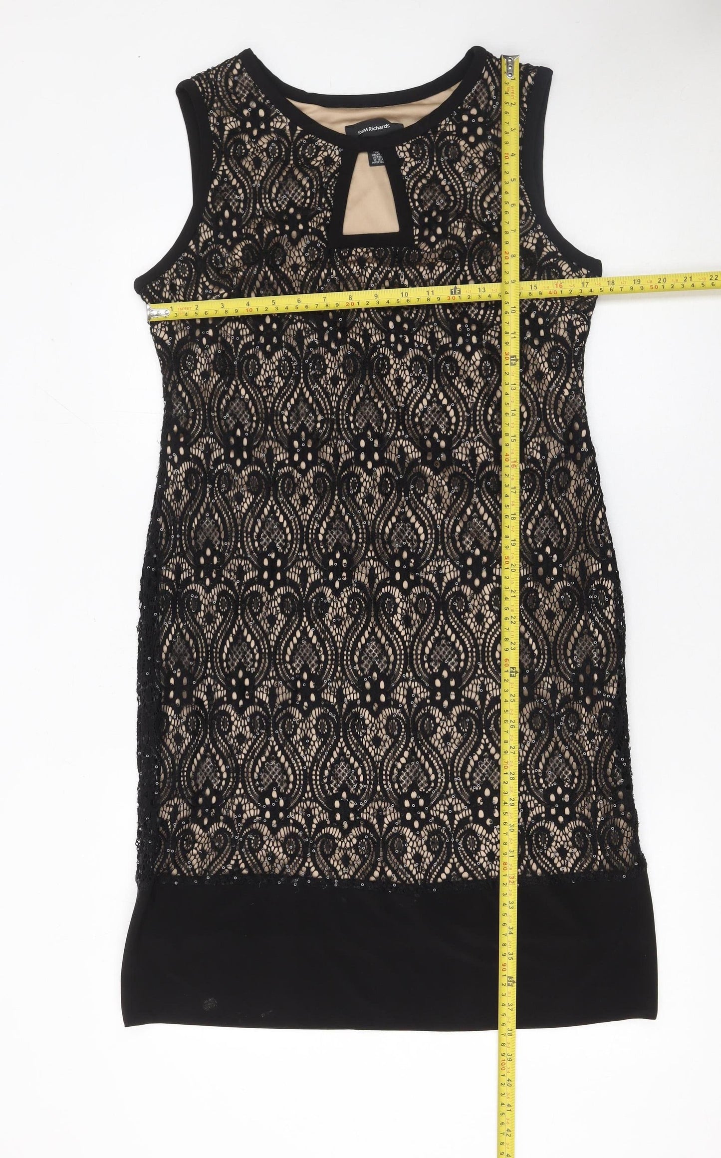 R&M Richards Women’s Black Lace Sheath Knee Length Dress Size 14 Party Formal