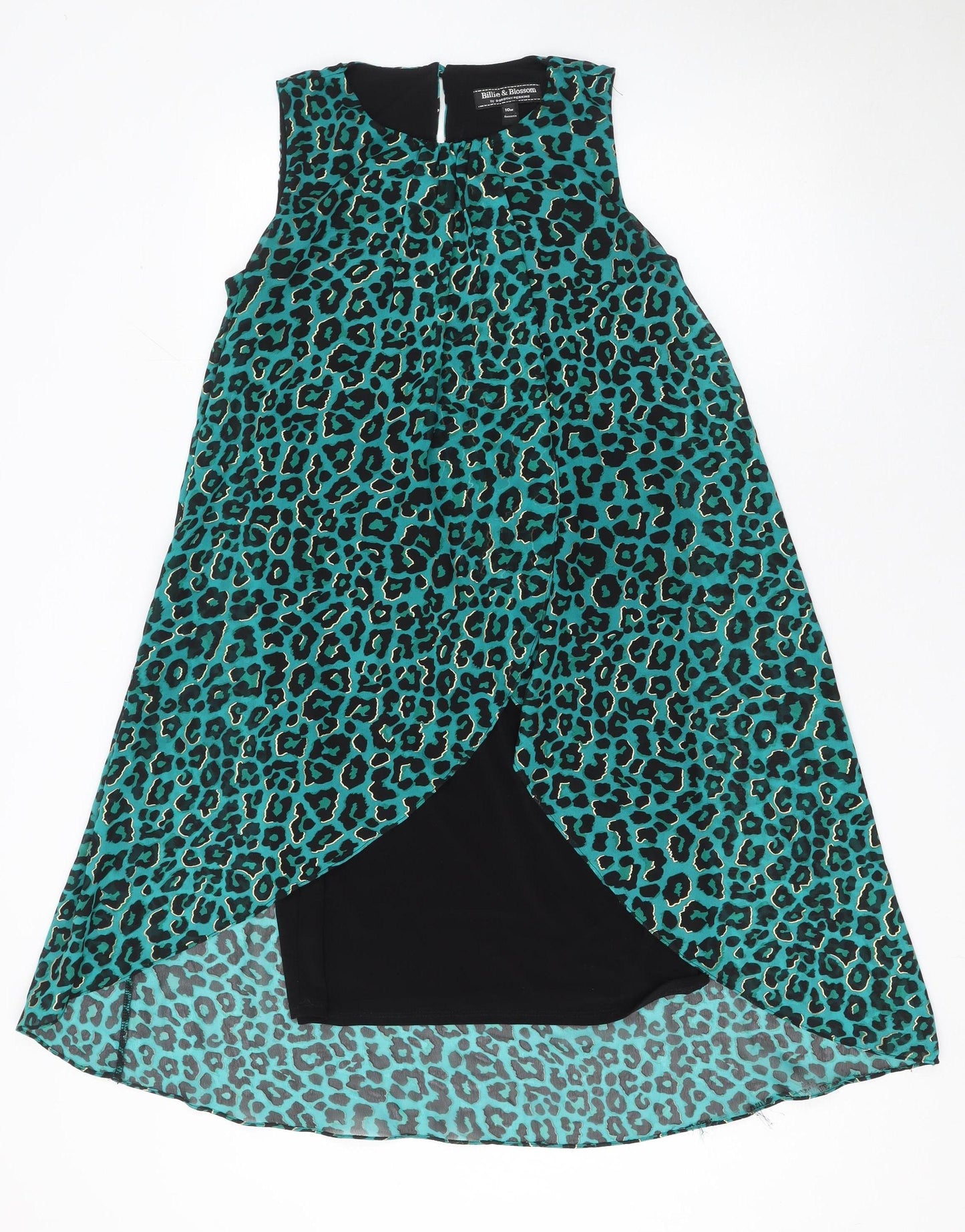 Billie & Blossom Women Green Animal Print Hi-Low Shift Dress Size 10