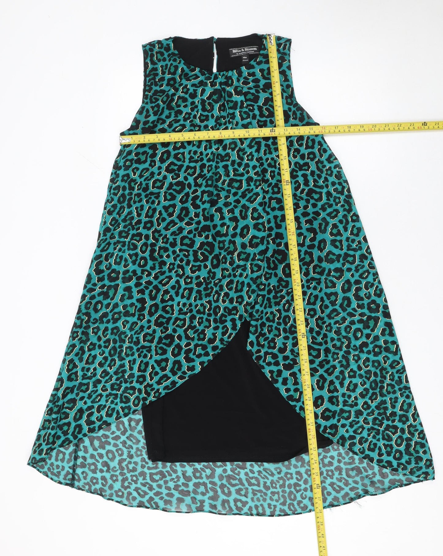Billie & Blossom Women Green Animal Print Hi-Low Shift Dress Size 10