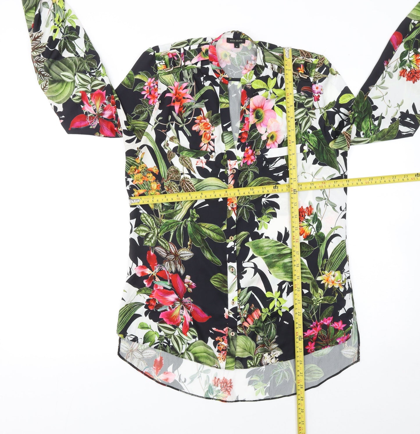 River Island Womens Floral Long Sleeve Button-Up Blouse Size 8