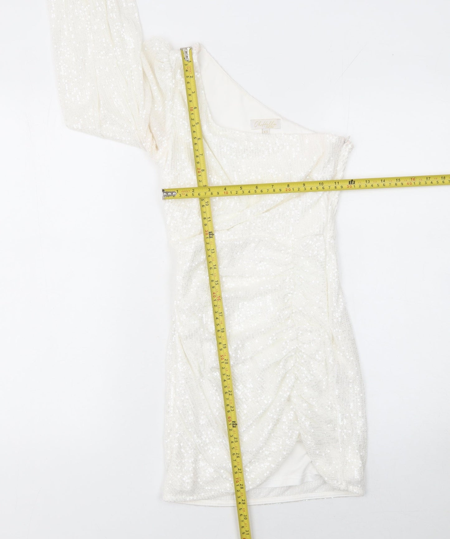 OhHello Clothing Women’s White Sequin One Shoulder Bodycon Dress XS