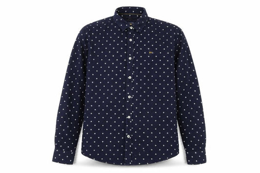 XV Kings Men’s Blue Geometric Cotton Long Sleeve Button-Up Shirt L