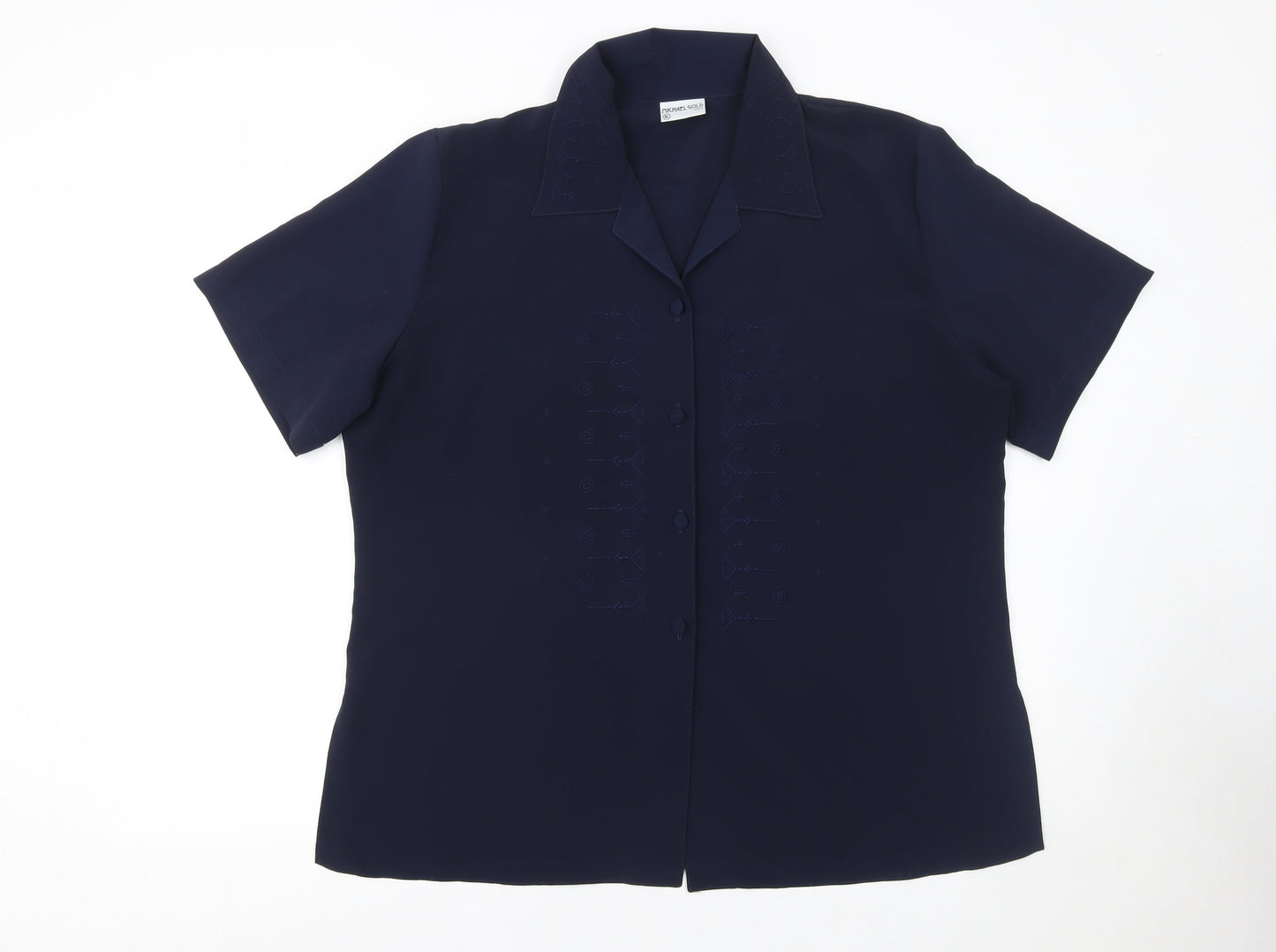 Michael Gold Women's Blue Collared Short Sleeve Blouse XL Vintage