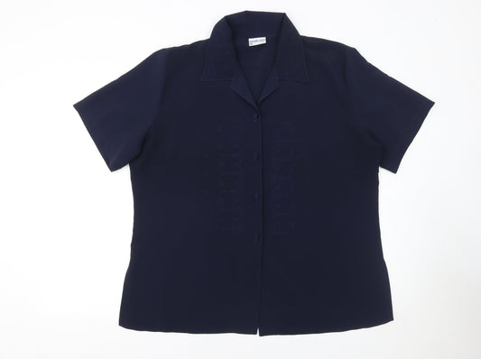 Michael Gold Women's Blue Collared Short Sleeve Blouse XL Vintage