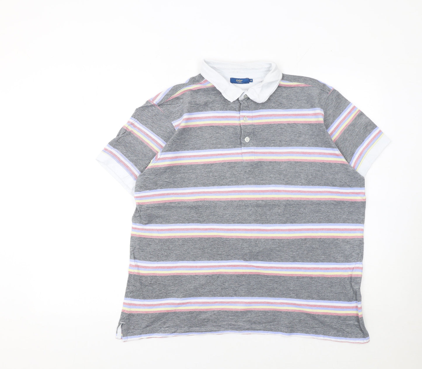 Cotton Traders Men's Grey Striped Cotton Polo Shirt Size M