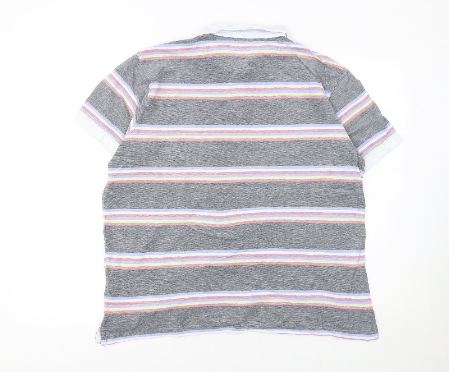 Cotton Traders Men's Grey Striped Cotton Polo Shirt Size M