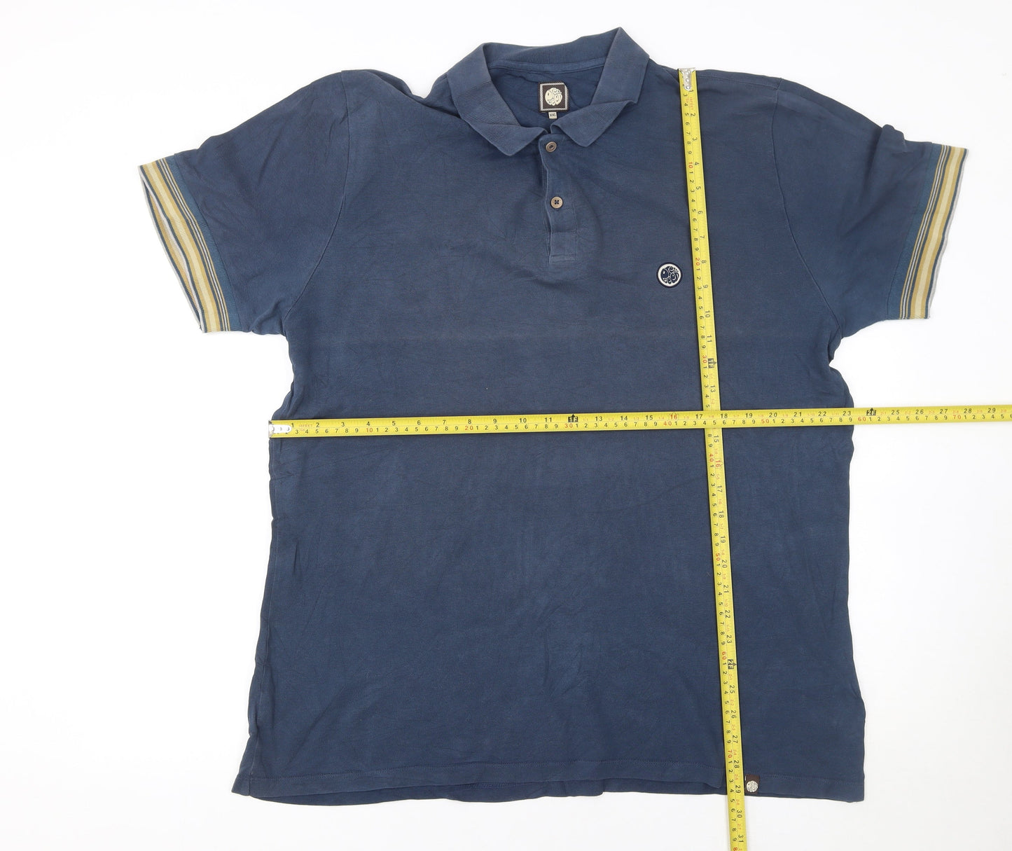 Pretty Green Men's Blue 2XL Cotton Polo Shirt with Logo Trim