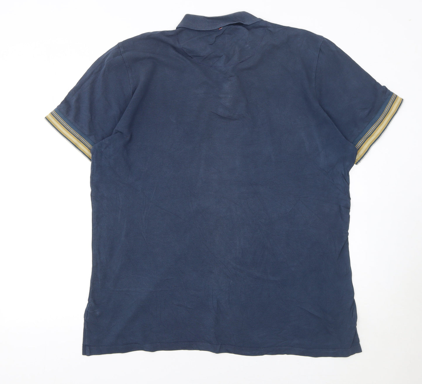 Pretty Green Men's Blue 2XL Cotton Polo Shirt with Logo Trim