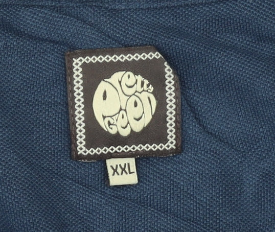 Pretty Green Men's Blue 2XL Cotton Polo Shirt with Logo Trim